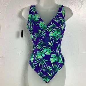 Adore Me Tropical Print V neck one piece Swimsuit Size 0X 12-14 NWT